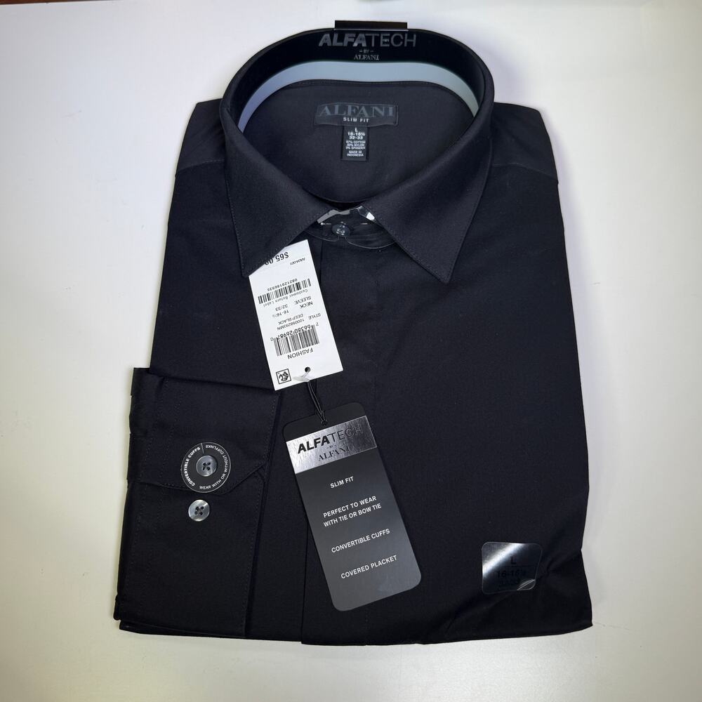 Alfani Men's alfa tech slim Fit Twill Formal Dress Shirt black 16-16.5 32/33 $60